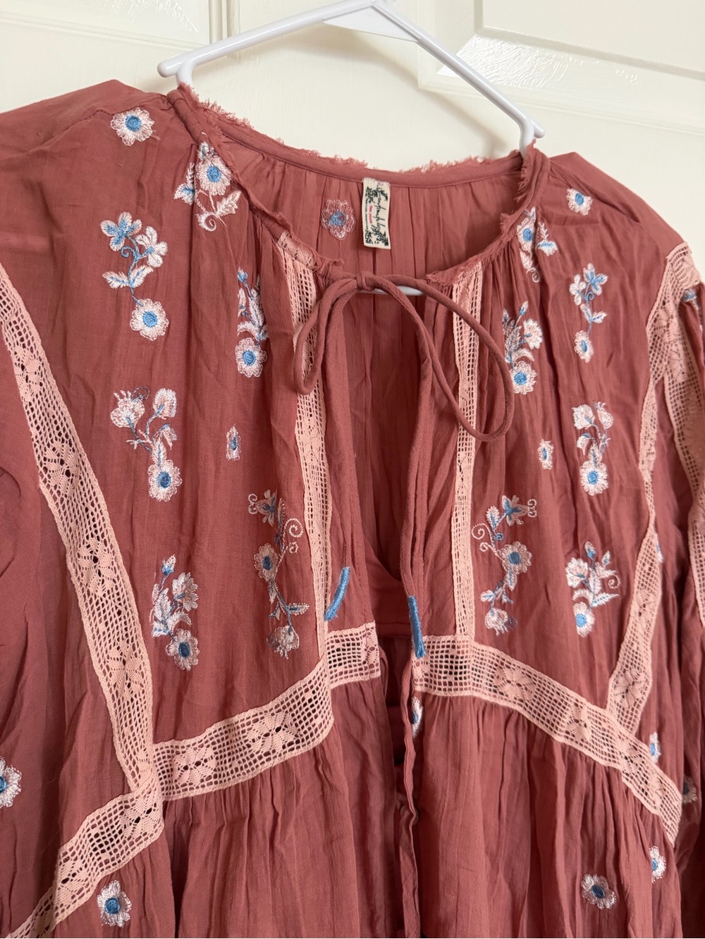 Free People Bohemian Embroidered Long Sleeve Maxi Dress - Dusty Rose - Picture 3 of 12